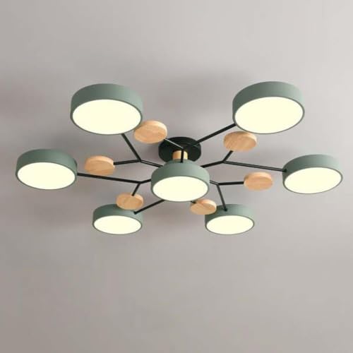 Plafones modernos LED Sputnik de madera semiempotrada Molécula nórdica blanca Cerca de la lámpara de techo Sala de estar Iluminación de techo para dormitorio Comedor Cocina de oficina, Verde