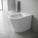 Vaso WC Filo Muro in Ceramica Bianca Lucida, Made in Italy - Water a Terra con Design Arrotondato Morbido per Bagno - Sanitario Ergonomico di Alta Qualità - Arredo Bagno (Vaso Tondeggiante)