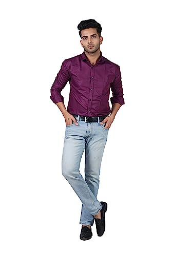 Image of HARPITA Men's Solid Regular Fit Cotton Casual Shirt with Spread Collar & Full Sleeves