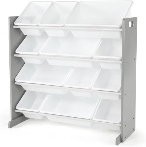 Image of Snazzy Engineered Wood 4-Tier Toy Storage Organizer with 12 Bins Grey /White