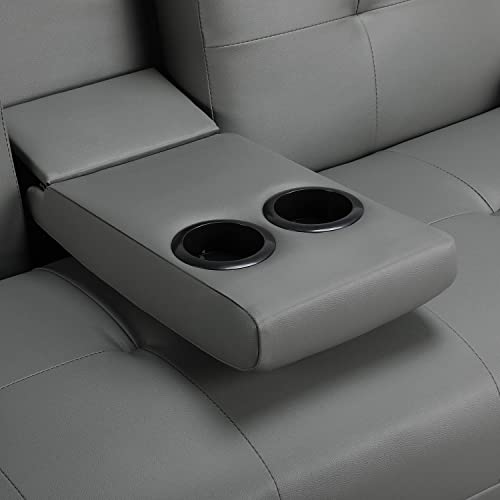 Yaheetech Modern Faux Leather Futon Set Convertible Recliner Sleeper Fold Up & Down Loveseat Reversible Daybed Guest Bed, 3 Angles Adjustable, 2 Cup-Holders, Up To 772 Lbs, Gray #TOP7