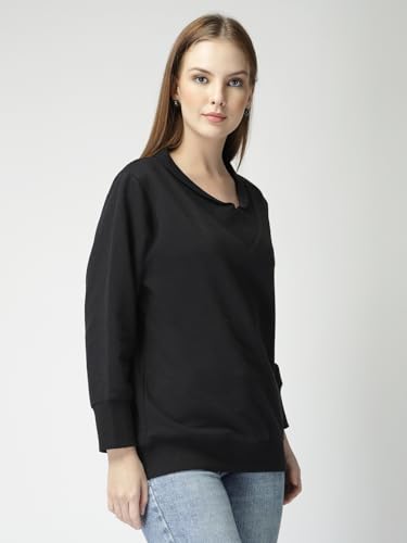 Image of Women's Boyfriend /Loose Fit Full Sleeve Drop Shoulder Loopknit V-Neck Neck Sweatshirt Oversized Cotton Winter T-Shirt for Women Korean Style Casual | Trendy Baggy Fit for Girls