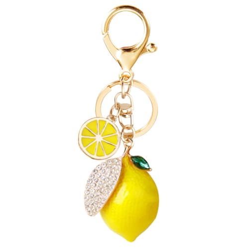 Image of Cute Lemon Keychain Rhinestone Fruit Keyring Car Key Chain Key Holder For Purse Bag Backpack Car Jewelry Gift For Women Men