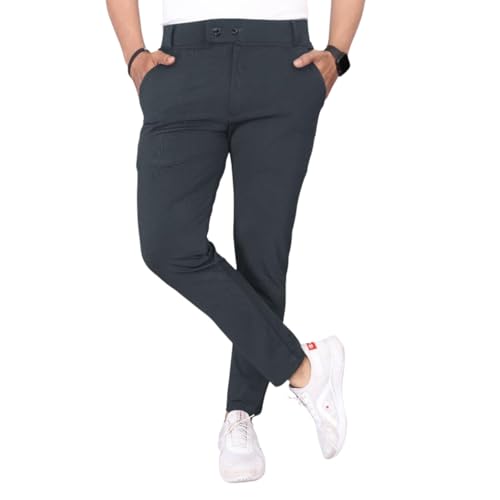 Image of COMBRAIDED Men's Slim Fit Stretchable Casual Trousers | Stylish Lycra Blend Pants for Office, Party