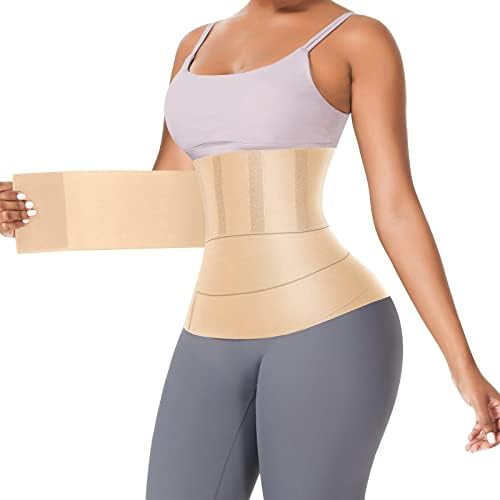 FeelinGirl Waist Trainer for Women Sauna Trimmer Belt Tummy Wrap Plus Size (One Size, Beige)