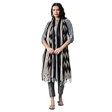 Women's Handloom Cotton Ikkat Weaving Dupatta (Stole), Free Size (Black)