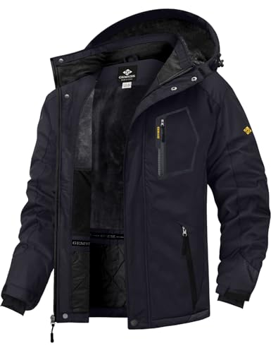 GEMYSE Chaqueta de Esquí Impermeable de Montaña para Hombre Abrigo de Invierno de Lana Antiviento con Capucha (Negro,3XL)