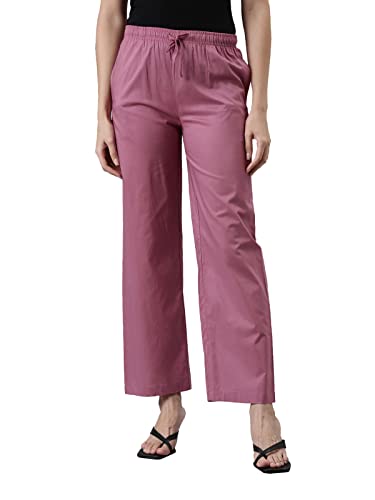 Image of GO COLORS Women Blue Stripe Cotton Wide Pants