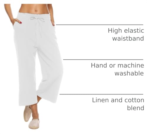 Image of LNX Womens Linen Capri Pants Wide Leg High Waisted Drawstring Casual Cropped Pants with Pockets