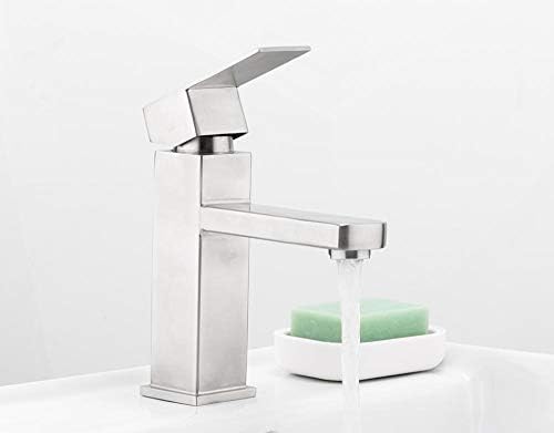 Robinet de lavabo salle de bain noir brossé en acier inoxydable mitigeur carré