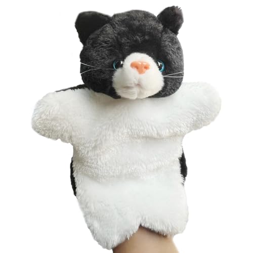 Cat Hand Puppets Kitten Plush Animal Toys Dolls for Kids Imaginative Pretend Play Storytelling Black&White