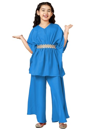 Image of A.T.U.N. (ALL THINGS UBER NICE) Girls Solid Kaftan with Flared Pant Set | Stylish Clothing Set