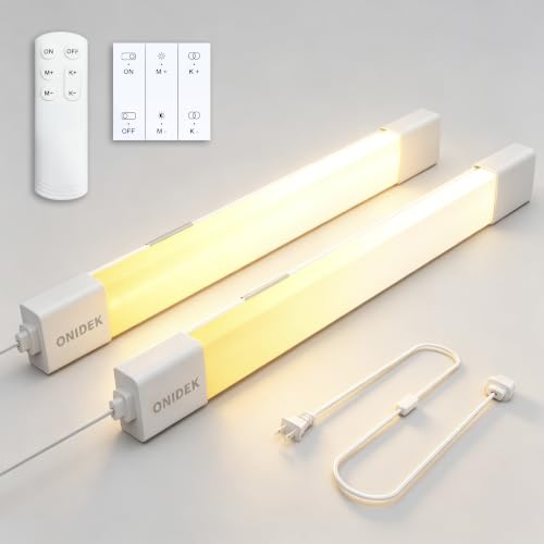 Image of ONIDEK Under Cabinet Lights with Plug. 3000K-6500K Dimming and Color. with Wireless Control Panel and Remote Control.18W 1800LM for Garage, Kitchen, Bathroom, Closet, Office (24 inch-2pcs)