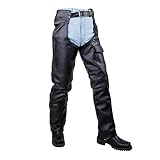 Motorcycle Leather Chaps for Men Biker Riding Cowboy Chaps Black Multi-Pocket Bottomless Pants with