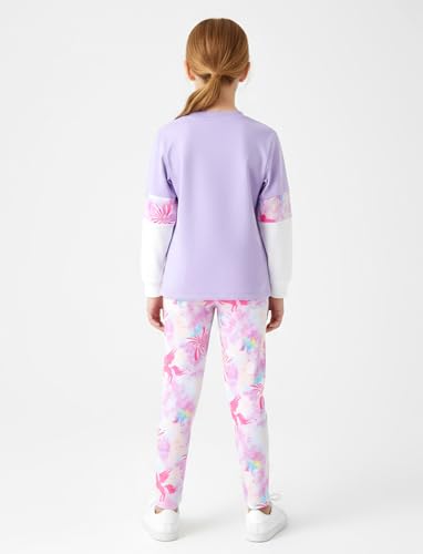 Image of PATPAT Girls 2 Piece Outfits Size 11-12 Years, Purple Unicorn Color Block Sweatshirts and Leggings Clothing Sets Sweatsuit Fall Outfits Joggers Lounge Set Tracksuit Preppy Clothes for Girls