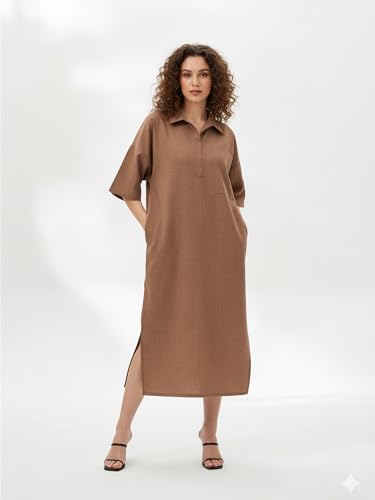 Image of PURVAJA Women's Maxi Solid Linen Dress