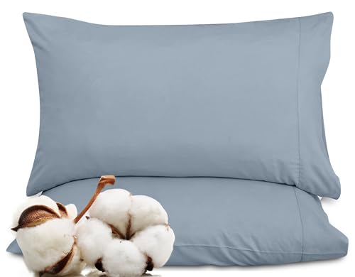 Image of ROYALE LINENS 300 Thread Count 100% Long Staple Combed Cotton Pillowcases Set of 2 - Ultra Soft - Queen Bed Pillow Cover - 20 inchx30 inch - Breathable, Cool & Crisp Percale Pillow Cases (Queen, Lake Blue)