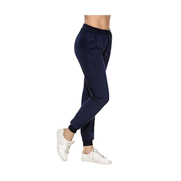 Irevial Women Velvet Trouser Joggers Velour Sweatpants Winter Casual Active Yoga Sportswear Pants with Pockets Navy Medium
