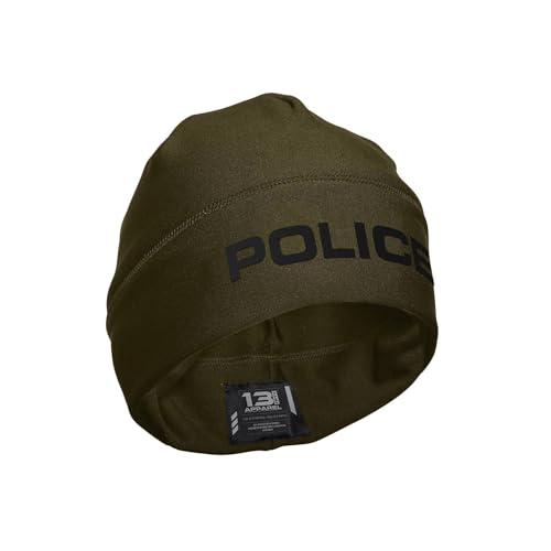 13FA Police Utility Beanie - USA Patriotic Gear - Poly-Spandex Blend for Stretch-Fit Comfort - Unisex Hi-Vis Winter Hat (US Alpha One Size Standard Green & Black)