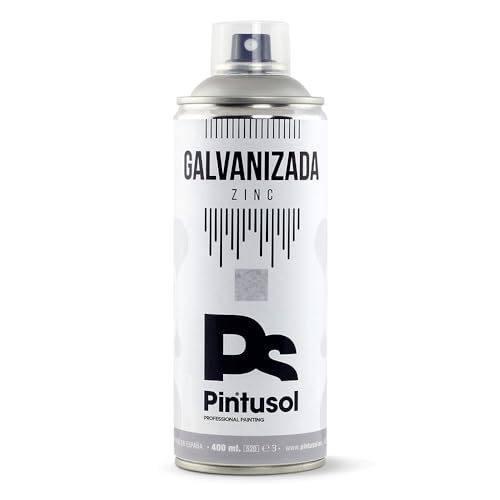 PINTUSOL Pintura Galvanizada Zinc en Spray, Antióxido Anticorrosión, Alta Opacidad y Adherencia a Metal, Pintura Profesional Galvanizado en Frío Espray, 400ml