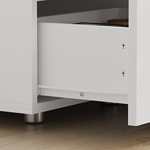 Image of Nightstand with 2 Drawers, Modern Bedroom End Table with No Handle, Wooden Bedside Storage Cabinet, White 15.7 inch W x 18.9 inch H