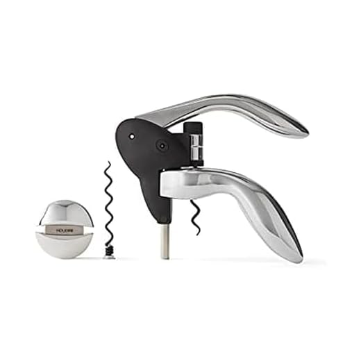 Houdini Corkscrew Wine Opener, Includes Foil Cutter and Extra Spiral, Black
