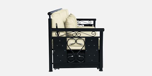 Image of Metal Upholstered Bed Queen Size Without Storage | Wooden Queen Size Cot with Headboard | Double Size Bed for Bedroom | Palang Furniture for Guest Room & Hotels, Cream, (Cream)
