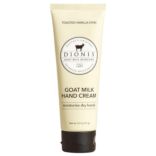 Dionis Goat Milk Hand Cream Moisturizing Lotion for Dry Skin Safe for Sensitive Skin - Toasted Vanilla Chai 2.5 oz