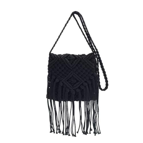 Women's Crochet Tassel Crossbody Bag Bohemian Handwoven Straw Shoulder Bag for Beach