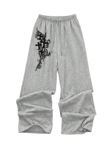 Image of SOLY HUX Women's Y2k Wide Leg Gothic Sweatpants Grunge Pants | Drawstring Waist, Streetwear