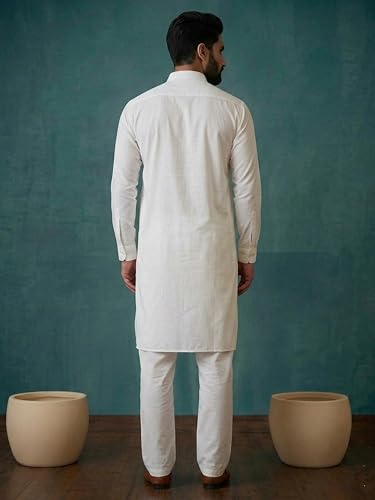 Image of SOJANYA (Since 1958 Men's Soft & Comfortable Cotton Blend Solid Pathani Set-Perfect for Eid & Holi Celebrations