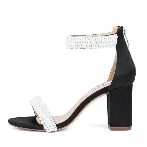Image of Block Heel Wedding Sandals Pearl Heels Open Toe Wedding Shoes for Bride Bridal Shoes