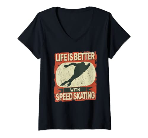 Mujer Life is Better with Speed Skating - Patinador de velocidad vintage para mujer Camiseta Cuello V