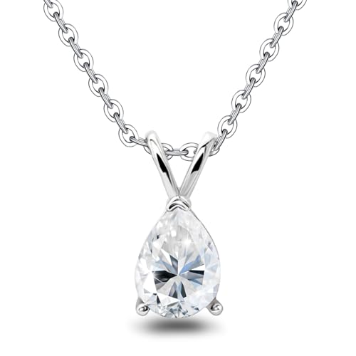 Silver Necklaces for Women Trendy - Hypoallergenic Teardrop Necklace Cubic Zirconia Waterdrop Pendant Necklace Aesthetic Simple CZ Necklace Adjustable Pear-Shape Charm Necklace for Girls Her