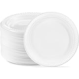 Bluesky Cuisine White Round Plastic Plates - 7' (Pack of 100) - Durable & Microwave Safe Material - Perfect for Parties, Weddings, and Everyday Use