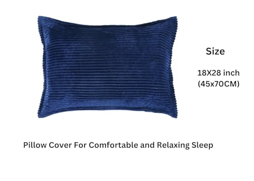 Image of RD TREND Presents Velvet 250 GSM Self Stripe Pillow Covers Set of 2 with Zipper, Size -18 inch x 28 inch Inches (45x71 Cm) (Navy Blue)