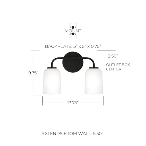 Image of HomePlace by Capital Lighting 148821MB-542 Lawson Transitional Soft White Glass Bell Vanity Light for Bathroom, 2-Light 200 Total Watts, 10 inch H x 14 inch W, Black