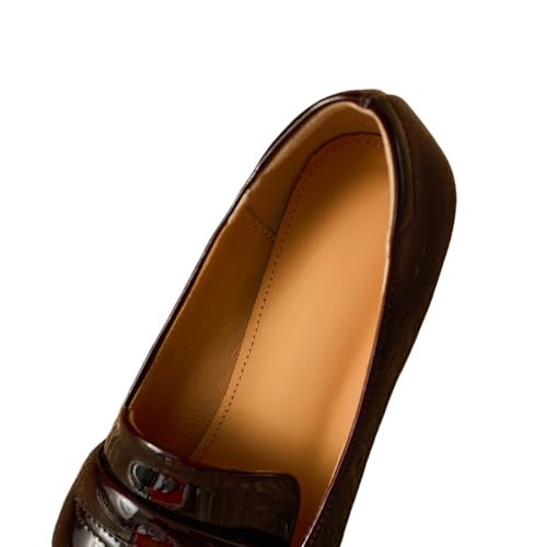 TinaCus Glossy Genuine Leather Women's Pointed Toe High Chunky Heels Slip on Pumps Shoes3