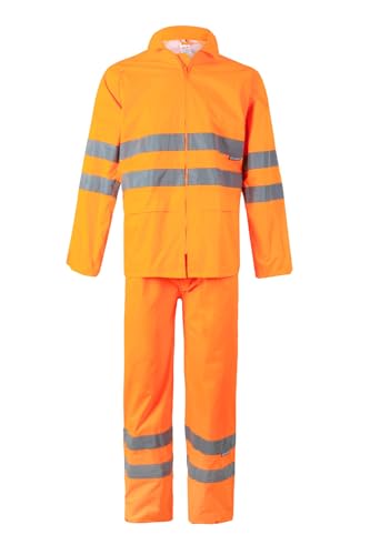 Combinaison de pluie deux pièces pour rester au sec et visible en orange fluo