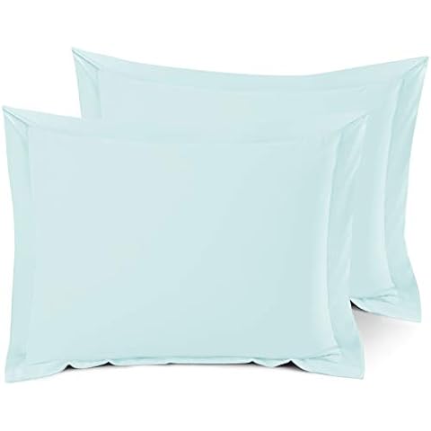 Impression Bedding Standard Pillow Shams 20 x 26 Inches - Set of 2 - Aqua Blue 600 Thread Count Egyptian Cotton Envelope Closure Double Brushed - Bed Pillow Shams Cover