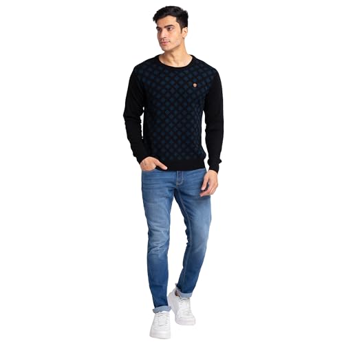 Image of Raymond Men's Regular Fit Acrylic Wool Blend Round Neck Jacquard Pattern Full Sleeve Sweater