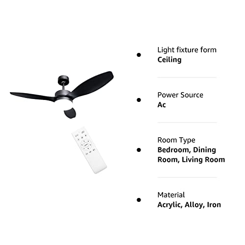Ohniyou 52'' Ceiling Fan With Lights Remote Control,Outdoor Ceiling Fans For Patio With Light,Black Ceiling Fan Light For Bedroom Kitchen Nursery Conference #TOP7