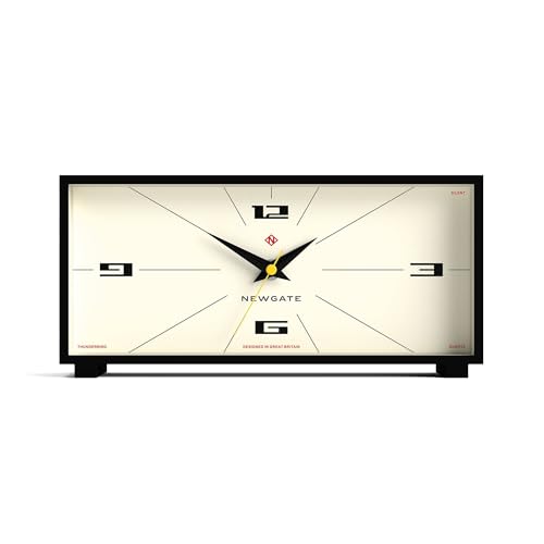 NEWGATE® Thunderbird Schreibtisch Uhr | Retro zeitgenössisches rechteckiges Design | Schwarz | Moderner Mid-Century-Stil für Schreibtisch, Kaminsims, Tischplatte oder Regal