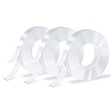 SUTOUG 3 Rolls Double Sided Tape, Nano Tape, Transparent Adhesive Tape, Traceless Adhesive Tape, Removable, Washable, Reusable, Suitable for Carpets, Photo Walls, 9.85 Feet Per Roll