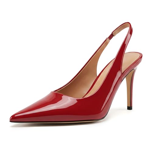 Image of heelchic Slingback Heels for Women Pointed Toe Stiletto Heel Closed Toe Pumps Slip on High Heels 2.95 inch Dress Pumps