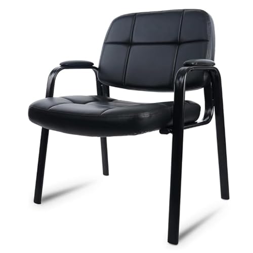 Image of CLATINA Big & Tall Waiting Room Guest Chair Comfortable Reception Chairs with Bonded Leather Padded Arm Rest for Office Reception Lobby and Conference Desk, Black(1 Pack)