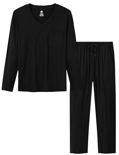 MoFiz Mens Pajamas Plaid Sets Sleepwear Sleep Long Sleeve Shirts and Pants Pajama Set Soft Mens Pjs Lounge Set with Pockets