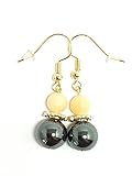 Par de pendientes colgantes, chapado en oro de 18 quilates, hechos de piedras auténticas de hematita y colores a elegir. Regalo fabricado en Francia, Moyennes, Piedras, Hematita