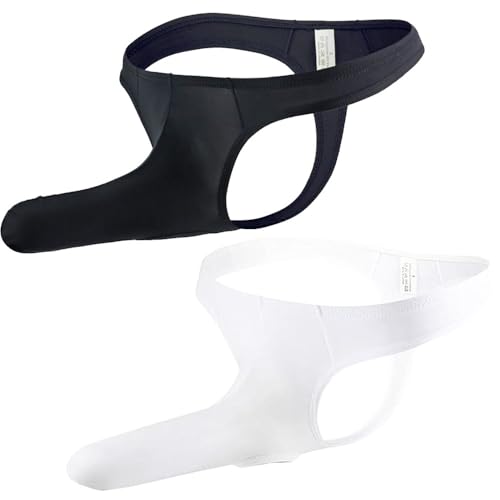 Men's Elephant Trunk Hollow Out Front Ball Split Underwear Sexy T-Back Low Rise Thongs