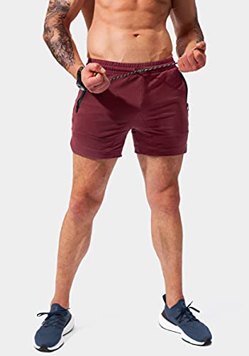 Pudolla Men's Gym Workout Shorts Weightlifting Squatting Shorts For Men Bodybuilding Training Jogger With Zipper Pockets(Wine Large) #TOP2